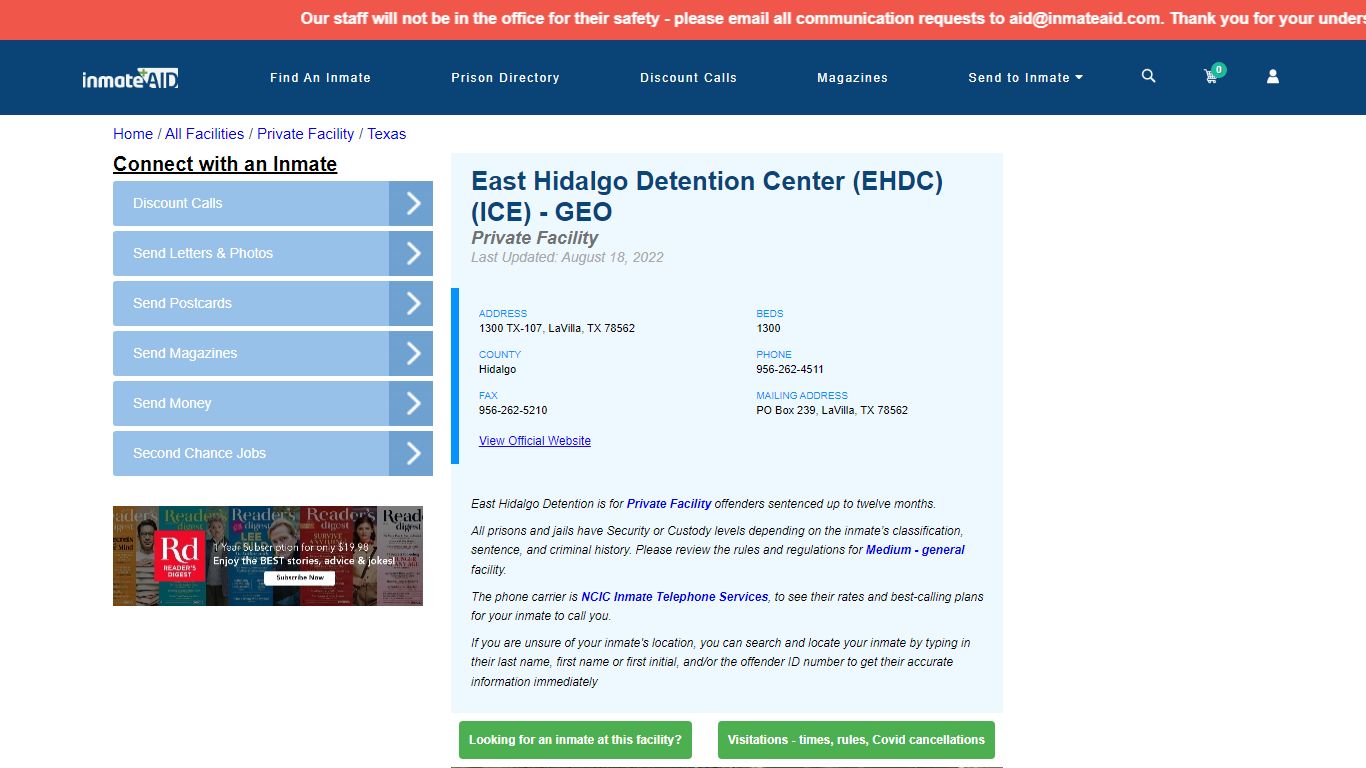 East Hidalgo Detention Center (EHDC)(ICE) - GEO - InmateAid